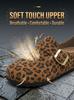 Women Leopard Print Leather Slip On Casual Mules Spring Comfort Low Wedge Flat Shoes