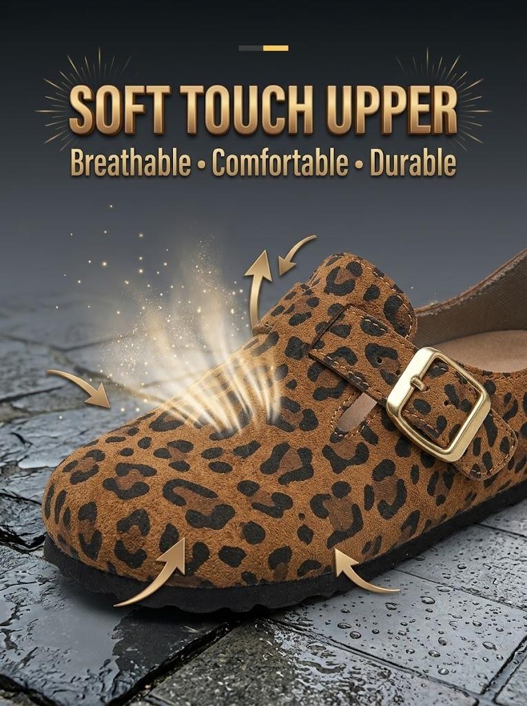 Women Leopard Print Leather Slip On Casual Mules Spring Comfort Low Wedge Flat Shoes