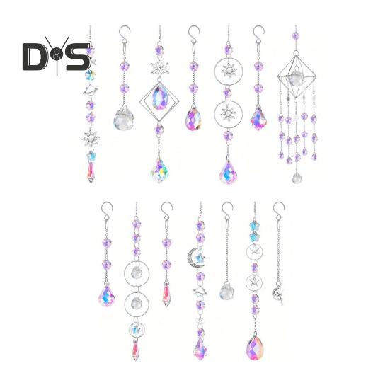 

310 шт./компл. Набор для самостоятельного изготовления ловцов солнца с поддельными хрустальными бусинами, солнце, луна, звезда, радуга, призма, подвесное украшение для внутреннего окна, принадлежности для изготовления серебряный