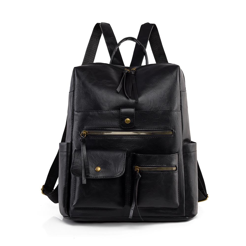 

Retro High-End Versatile Backpack: Fashionable Casual Outdoor Travel & School Bag with Large Capacity for Women чёрный