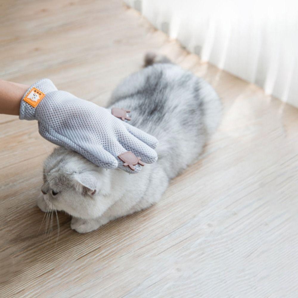 Cartoon Cat Hair Removal Gloves Silicone Soft Dog Bath Brush Gloves Mesh Fabric Cat Grooming Glove Pet Hair Removal Brush