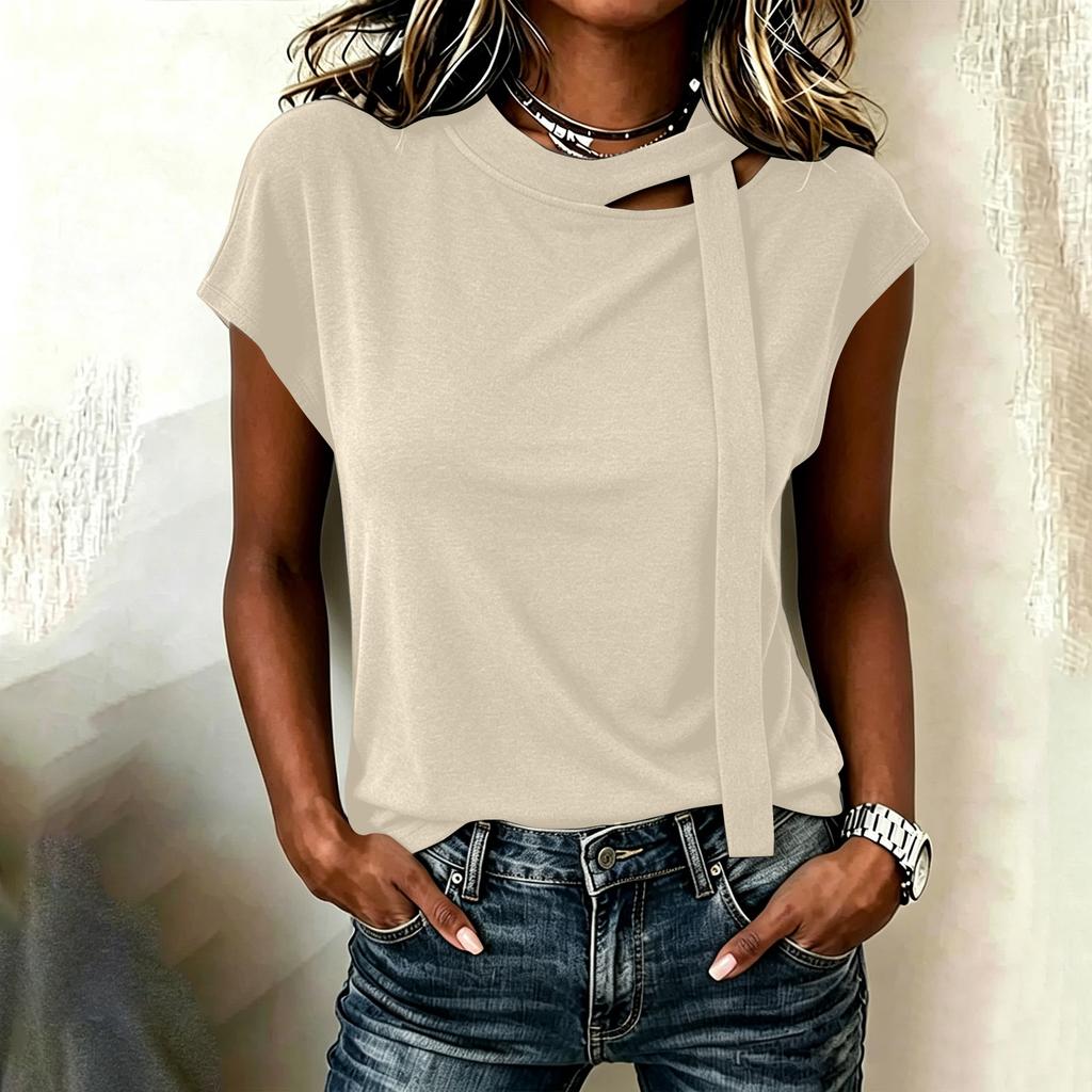 Damen Freizeit Ärmelloses Tanktop Rundhalsausschnitt Krawatten-Detail Sommerbluse Leichter Weicher Stoff Entspannte Passform