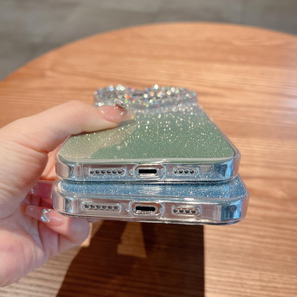 Suitable for IPhone16Promax Phone Cases, Heart-shaped Water Diamond 14/13, and Apple 15 Protective Cases with Gradient Glitter