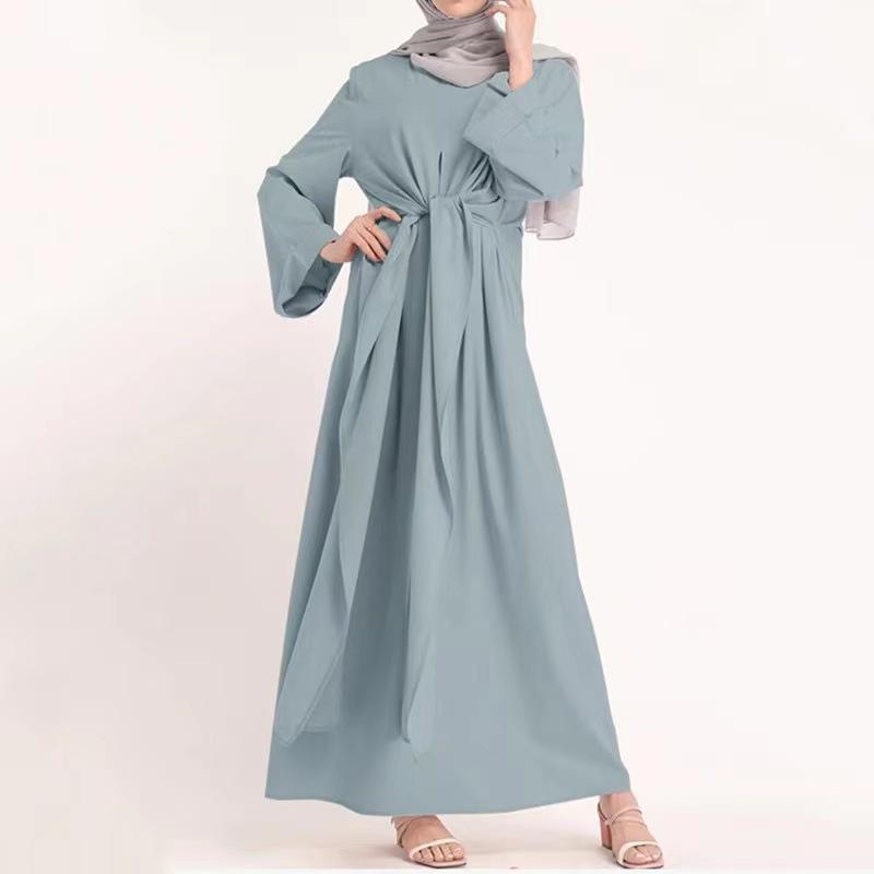 Available: 2022 Vintage Solid Color Muslim Long Dress - Elegant High Waist Pullover Design