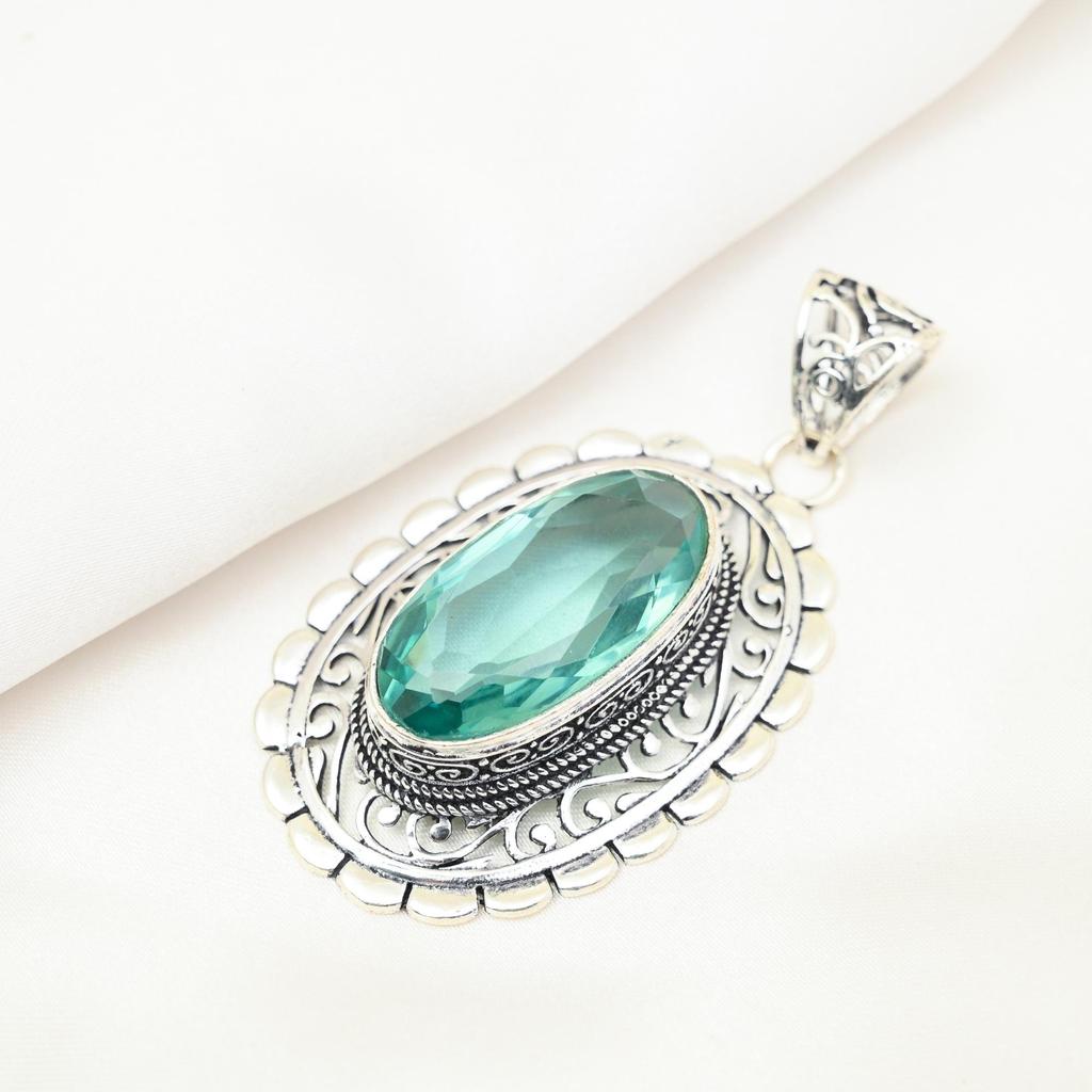 Aqua Apatit Anhänger, 925 Sterling Silber Anhänger, handgemachter Edelstein Schmuck, Geschenke für Frau, brandneuer Anhänger