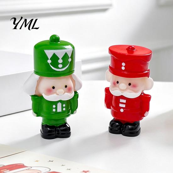 Detailed Resin Craft Figures 2Pcs Mini Christmas Figurine, Cute Santa Claus Nutcracker Soldier Dolls, DIY Accessories Decorative Figurine Set