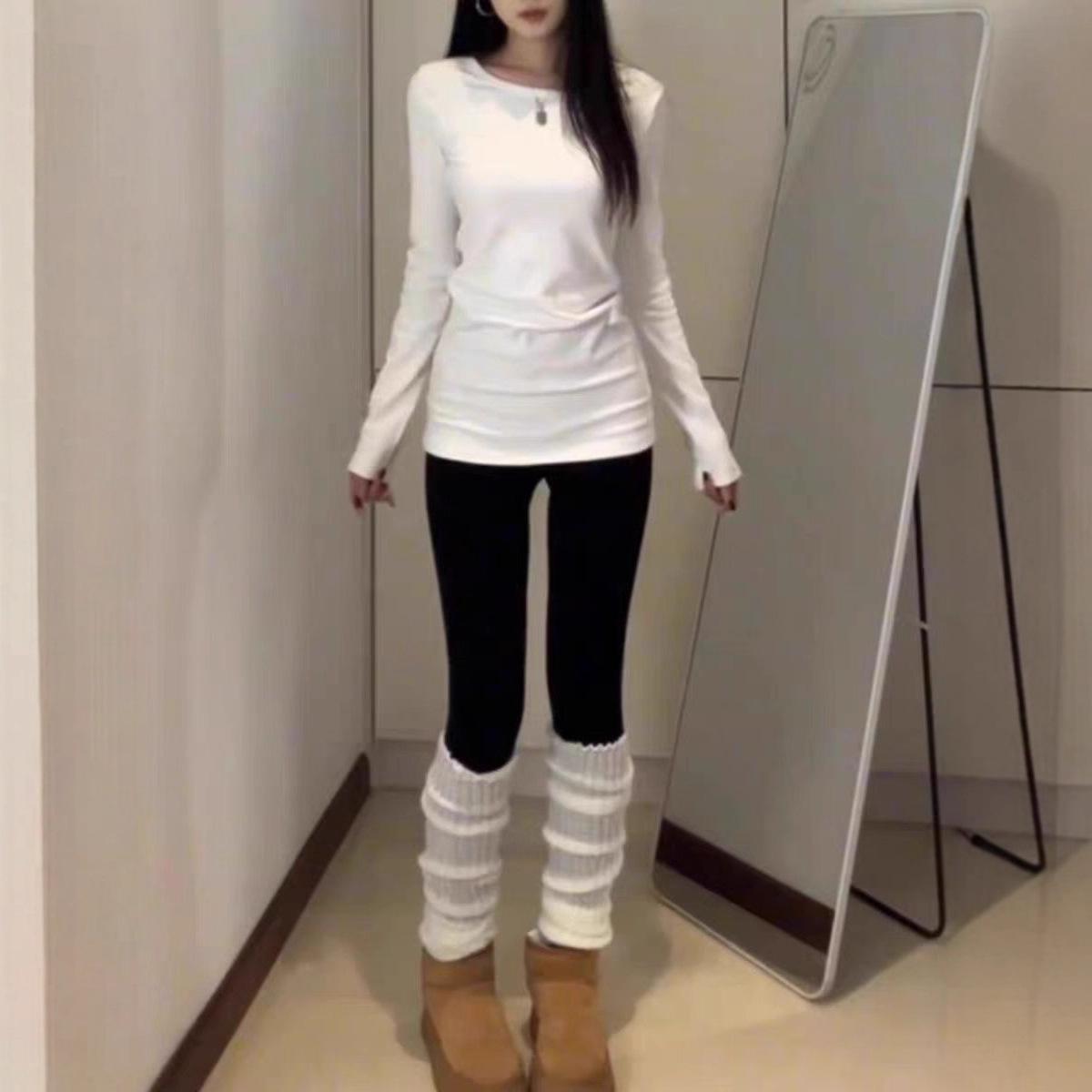 

Soft Glutinous Inner Layer Women s Long Sleeve Round Neck Slim Fit T-shirt for Autumn Winter – Korean Style Warm Base Layer Medium белый