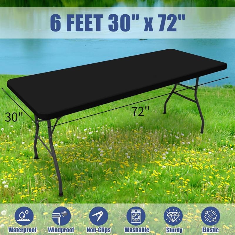 Elastic Fitted Fabric Rectangle Table Cloth Folding Tables Washable Picnic Camping Indoor & Outdoor Table Slipcover