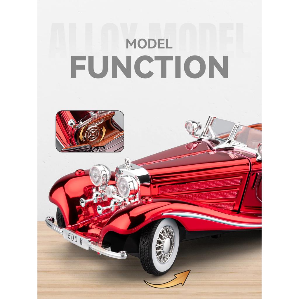 1/24 Mercedes-Benz 500K Electroplate Alloy Model Car Toy Diecasts Metal Casting Sound and Light Car Toys for Children Vehicle