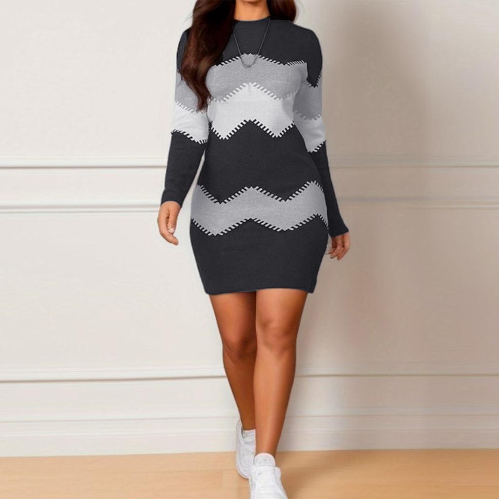 Damen Herbst Langarm Bodycon Maxikleider Sexy Geraffter Hals Slim Fit Cocktail Party Kleid Strickkleid