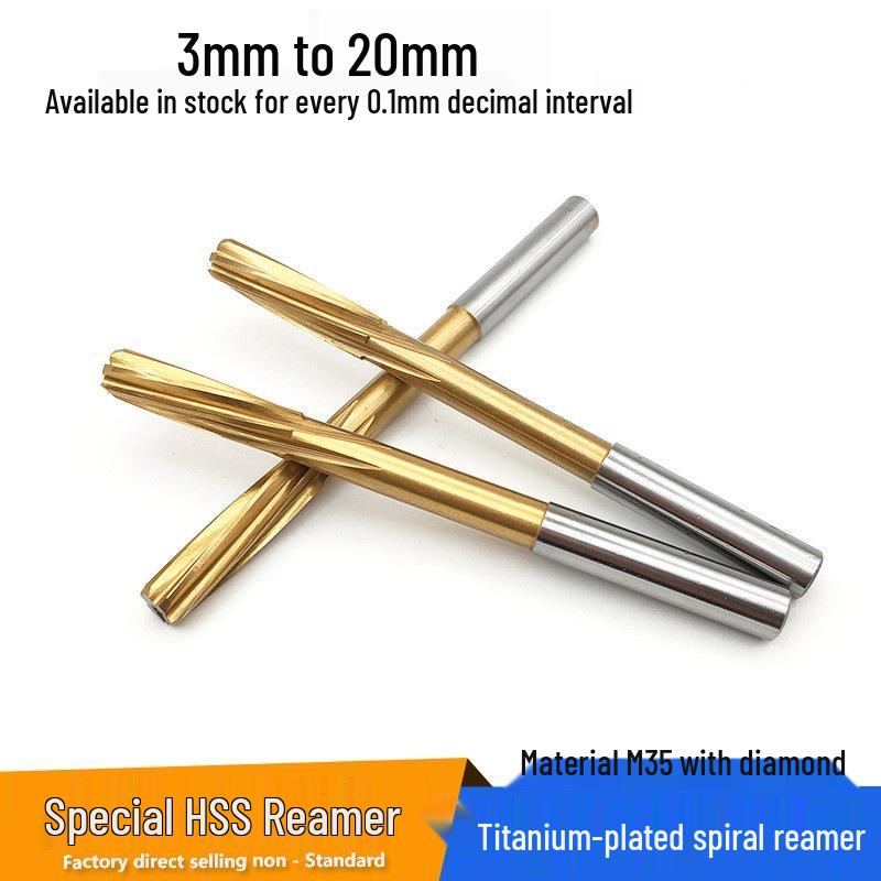 M35 Titanium-Coated Cobalt Stainless Steel Spiral Fluted Machine Reamer, High-Speed Precision H73-20