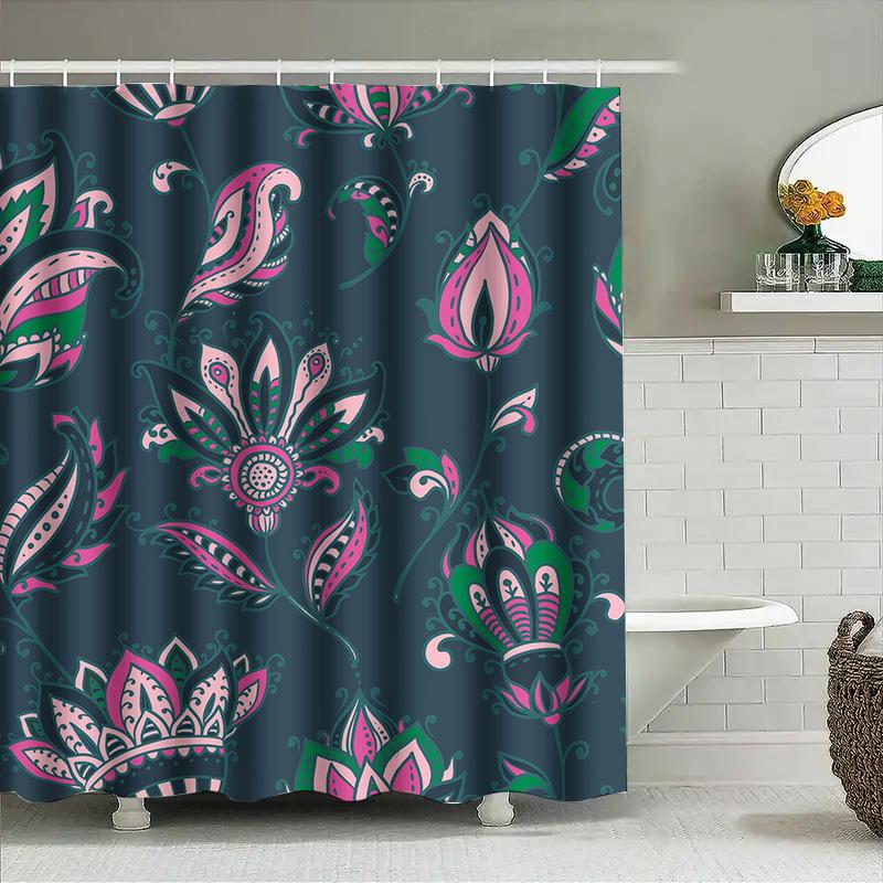 

Vibrant Floral Printed Shower Curtain Waterproof Bath Decor for Home Living Room Bathroom Decoration Green Pink Black Purple (Bl 90x180cm