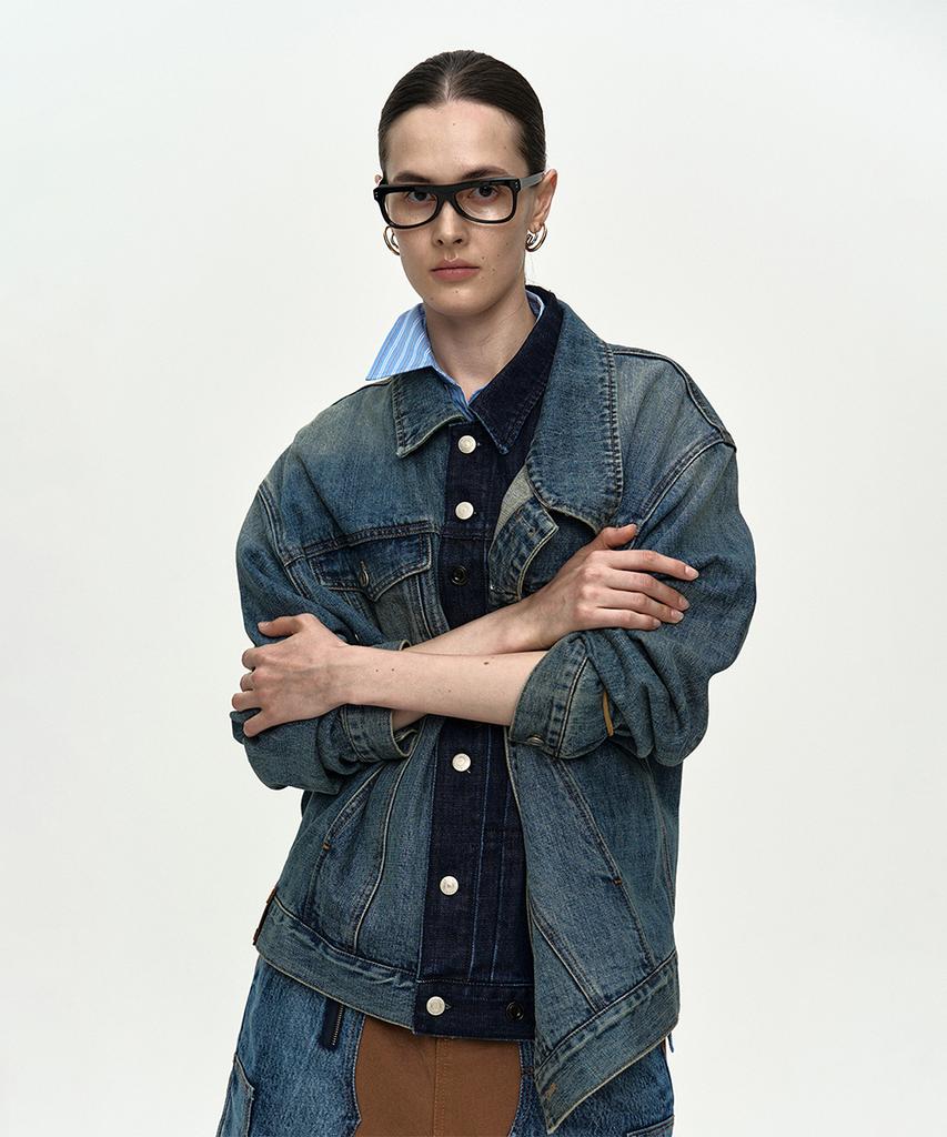 Adsb Andersson Bell Unisex Asymmetric Layered Denim Jacket Awa747U(Blue)