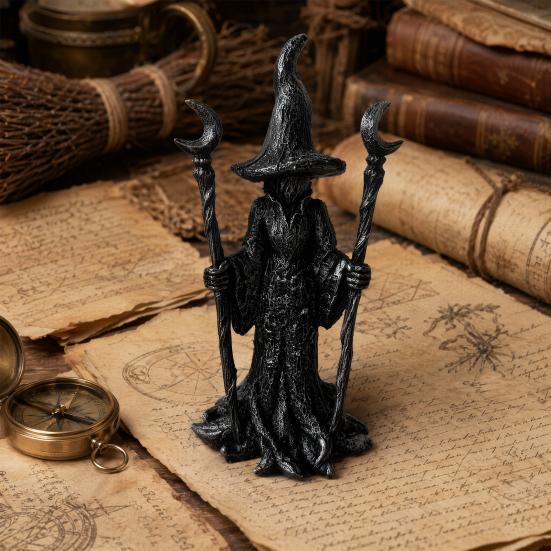 Witch Statue, Gothic Halloween Resin Witch Figurine, Dark Fantasy Ornament for Desktop, Bookshelf, Home, Office Decor