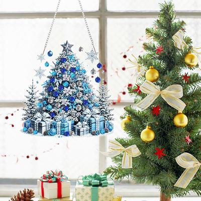Xmas Theme 2D/Flat DIY Special Shape Hanging Diamond Art Kits Rhinestone Diamond Art Window Pendants Home Wall Decoration Crafts