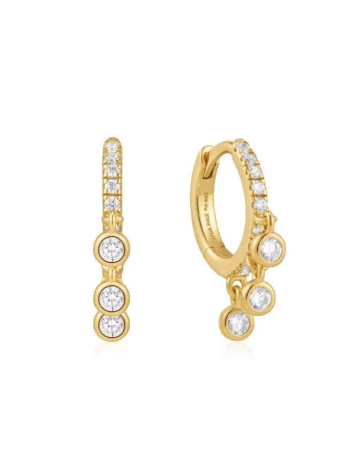 Gold Trio Drop 925 Silver Hunger Hoop Earrings E074-04G.