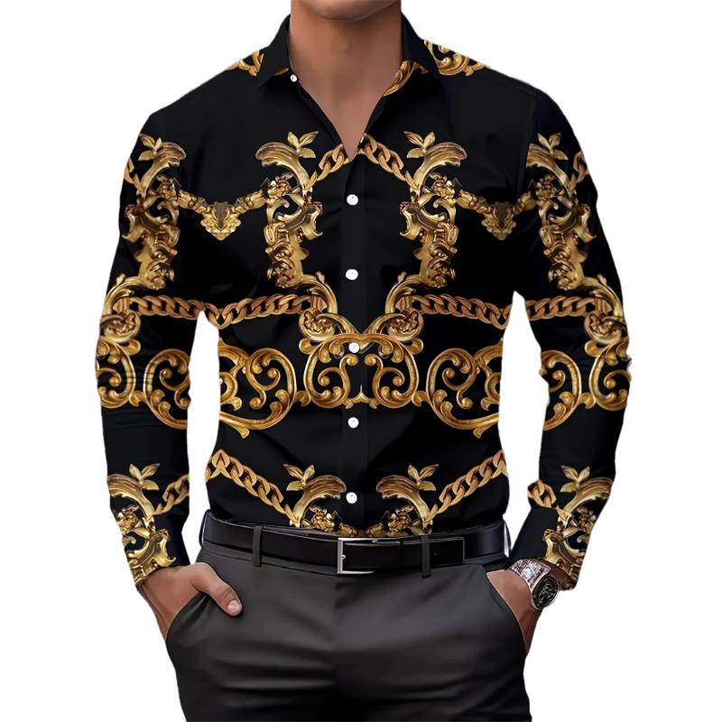 Men s fashionable casual long sleeved shirt breathable top gradient casual shirt long sleeved shirt collar S