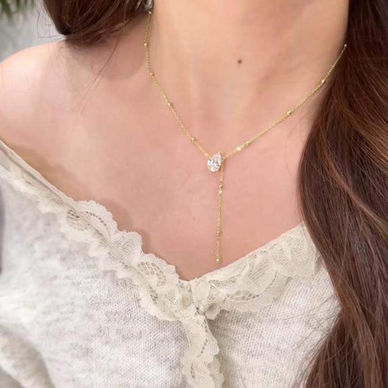 Chokers Necklaces 14K Gold Filled 2.0ct Pear Moissanite Necklace  Chain-Style Tassel Design Y Design Pendant Necklace