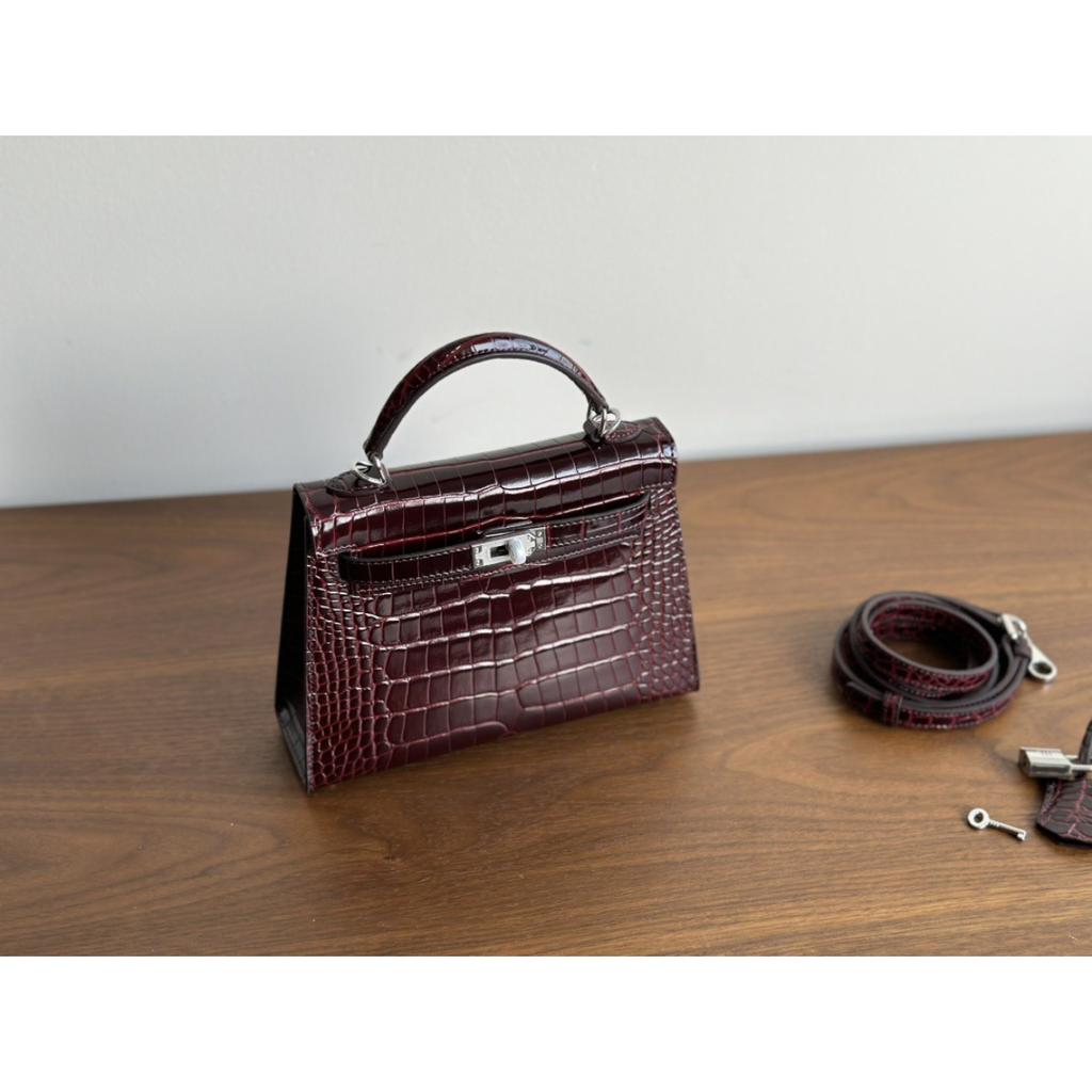 Kazilan 22cm Kelli generation crocodile pattern first layer cowhide handbag fashionable versatile single shoulder messenger women's bag