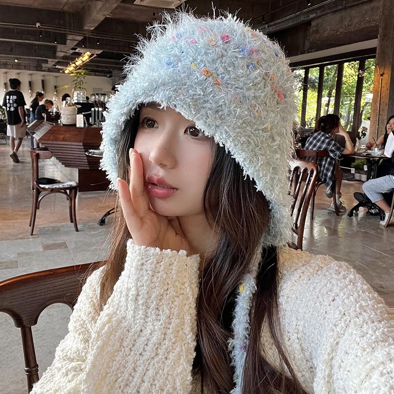 Lace Lace Bucket Hat Autumn and Winter Warm Knitted Pot Hat Versatile Face Small Sweet Wool Hat Women