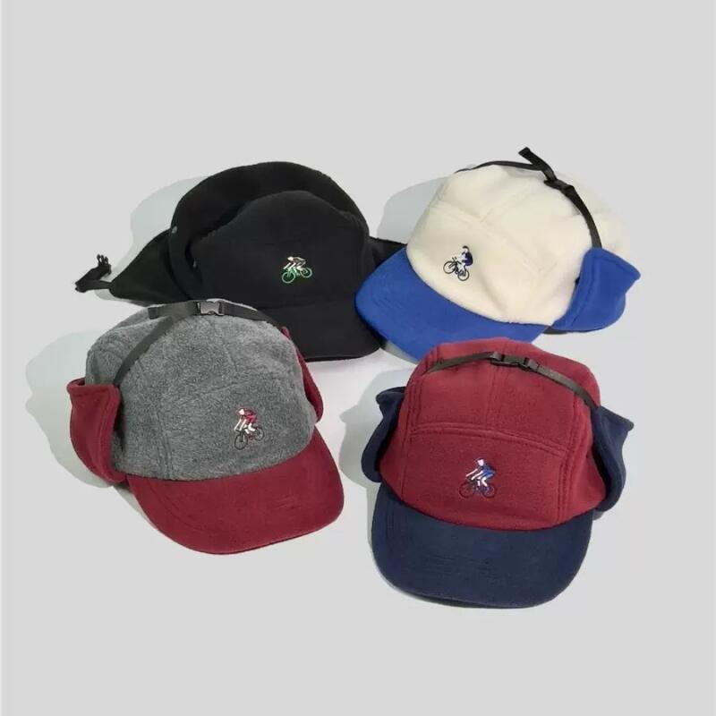 Color Block Baseball Cap with Ear Flaps, Winter Warm Thickened for Unisex Men Women, Ideal for Outdoor Activities Daily Wear