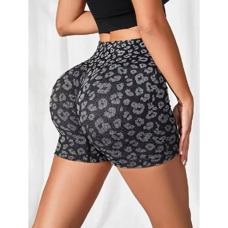 High waist peach hip quick-drying tight-fitting wearing European and American leopard yoga pants summer new shorts. S чёрный