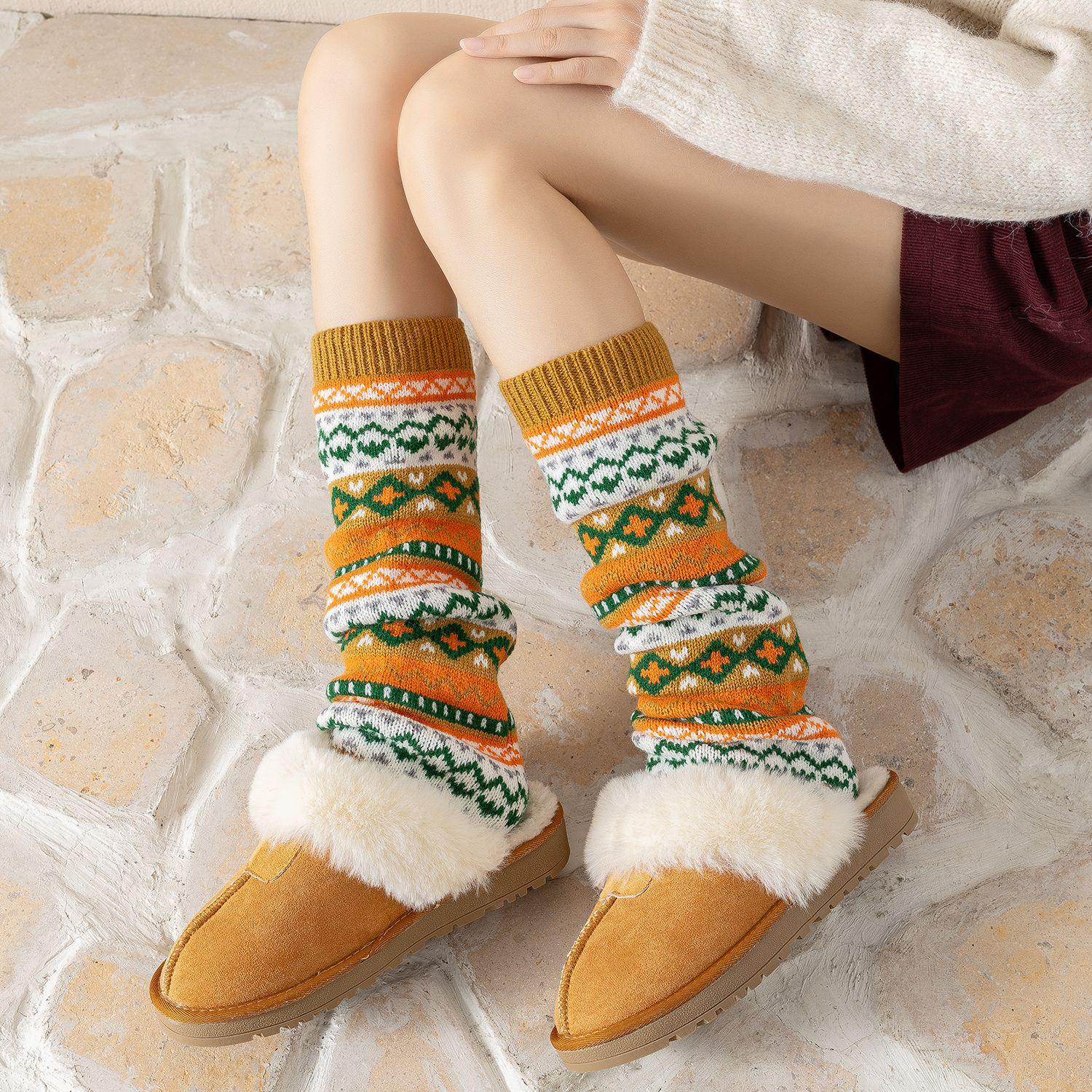 

Японские вязаные гольфы до середины икры в этническом стиле - Рождественский литературный дизайн One Size жёлтый/имбирный