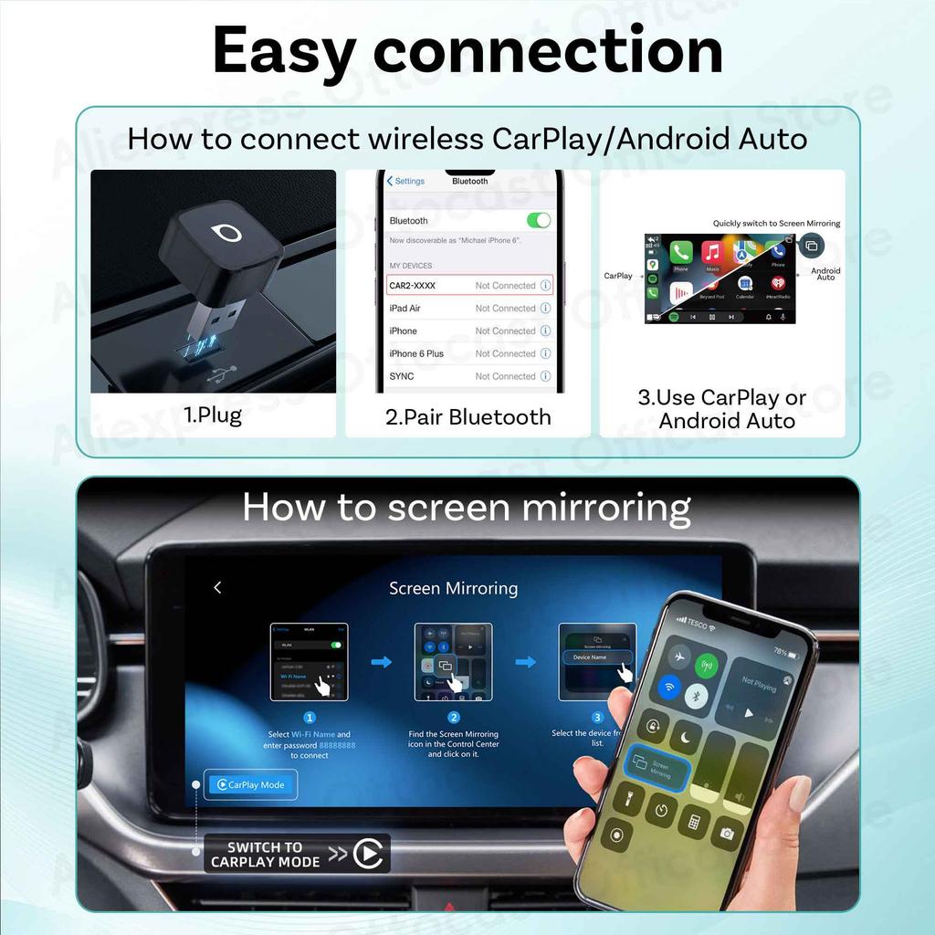 OTTOCAST Express MINI AIR 3 in 1 Cube Adapter 4.0 Wireless CarPlay Android Auto for iOS Screen Mirroring Car Accessories 2026