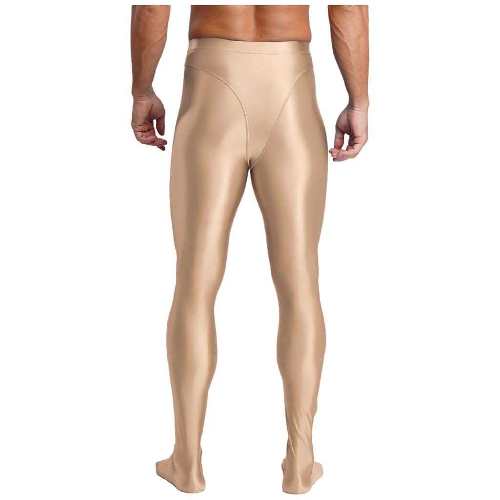 Mens Glossy Stretchy High Waist Fake Two Piece Tights Pants Leggings Yoga Wear