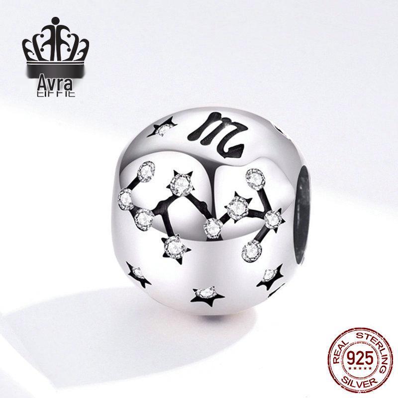 Avle S925 Sterling Silver Zodiac Beaded DIY Bracelet Accessories - Fashion Loose Beads Jewelry.