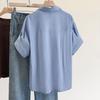 Sybosher Women's Striped Color Block Lapel Short Sleeve Casual Shirt