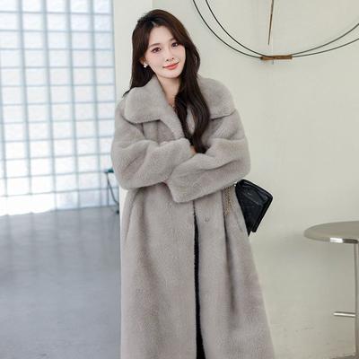 Nerzjacke Damen Winter Samt Verdickt Lang Eckkragen Imitat Nerzfell Integrierter Mantel Damen