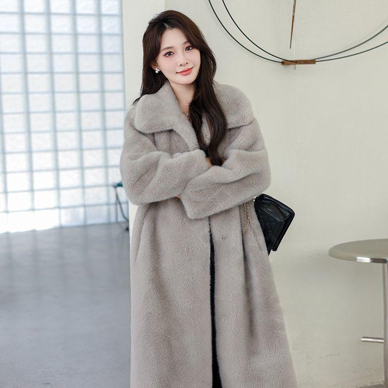 

Норковая куртка женская зимняя бархатная утолщенная длинная с квадратным воротником имитация норки цельная шуба женская L