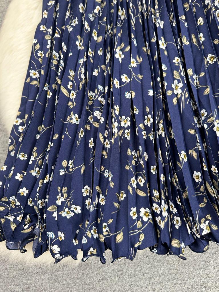 European & South African Cross-border 3D Floral Pleated A-line Midi Skirt for Women