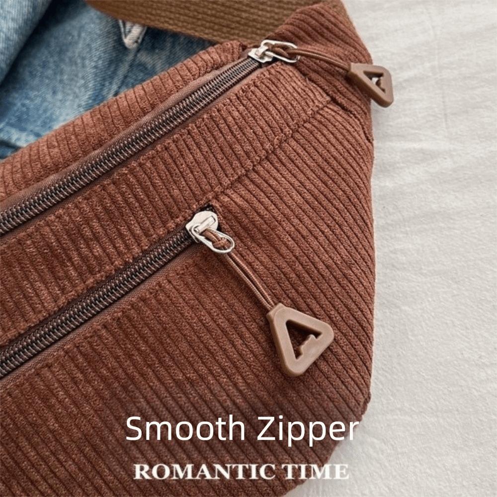 Modische Große Kapazität Hüfttasche Braun Cord Anti-Diebstahl Brusttasche Umhängetasche Damen