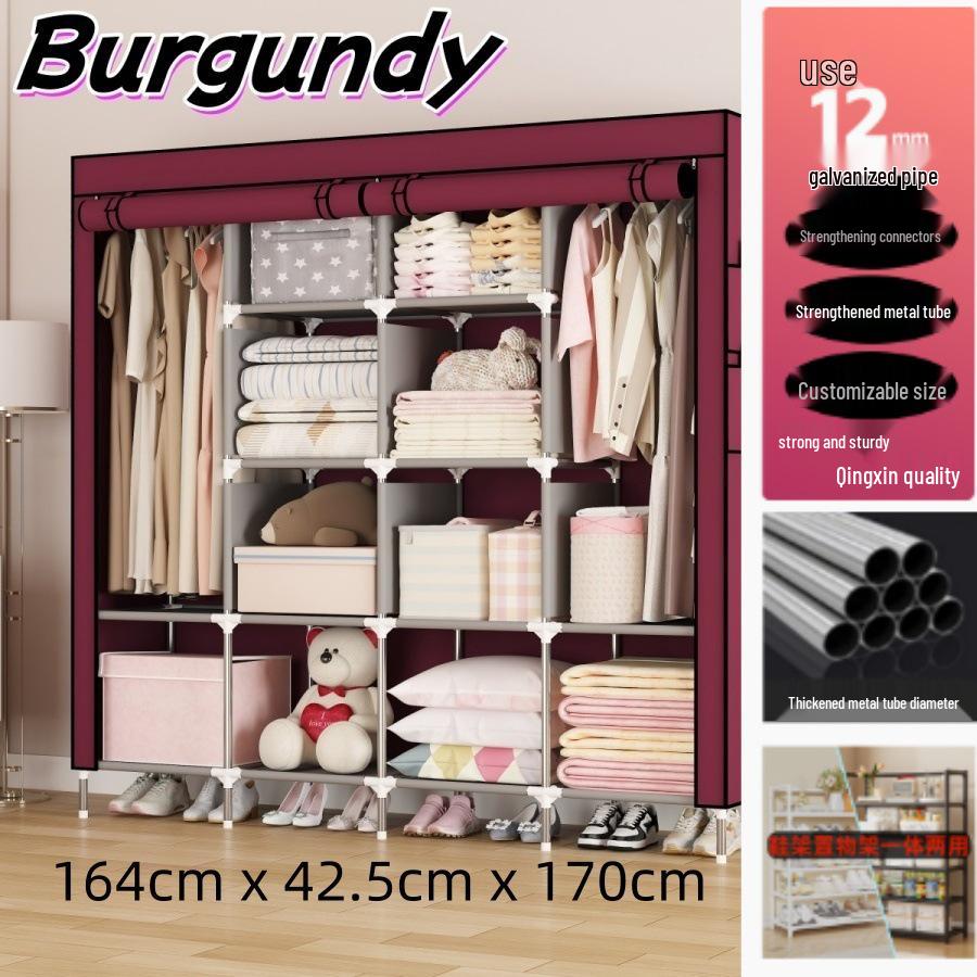 Multi-layer Wardrobe: Metal Coat Rack with Hangers & Storage Shelves for Dorms and Rentals