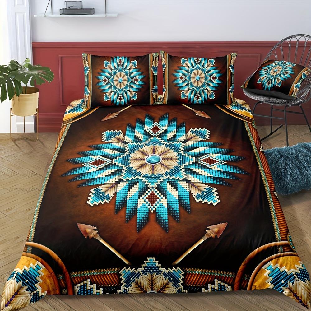 3Pcs Western Brown Duvet Cover Set All-Season Breathable Bedding Zip Closure Machine Washable Christmas Gifts