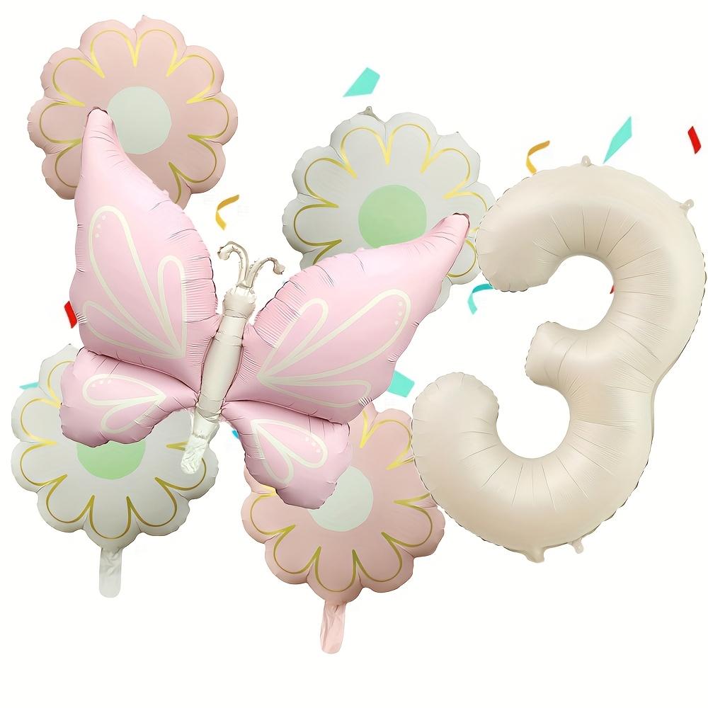 6pcs Matte Pink Large Butterfly Flower Balloons 40 Inch Cream-Colored Numbers 1-9 Birthday Celebrations Home Party Decoration