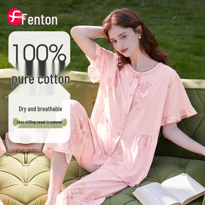 Fenteng Women s Floral Pure Cotton Pajama Set XXL
