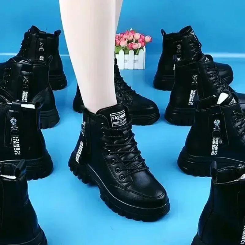 Fashion Fashion Casual Shoes Women New 2025 Winter Warm Plus Velvet All-Match Black Ankle Boots Thick-Soled Cotton Sneakers Zapatillas