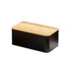 Simple square bamboo cover storage box, kitchen baking products breathable fresh-keeping storage tank, black metal bread box.