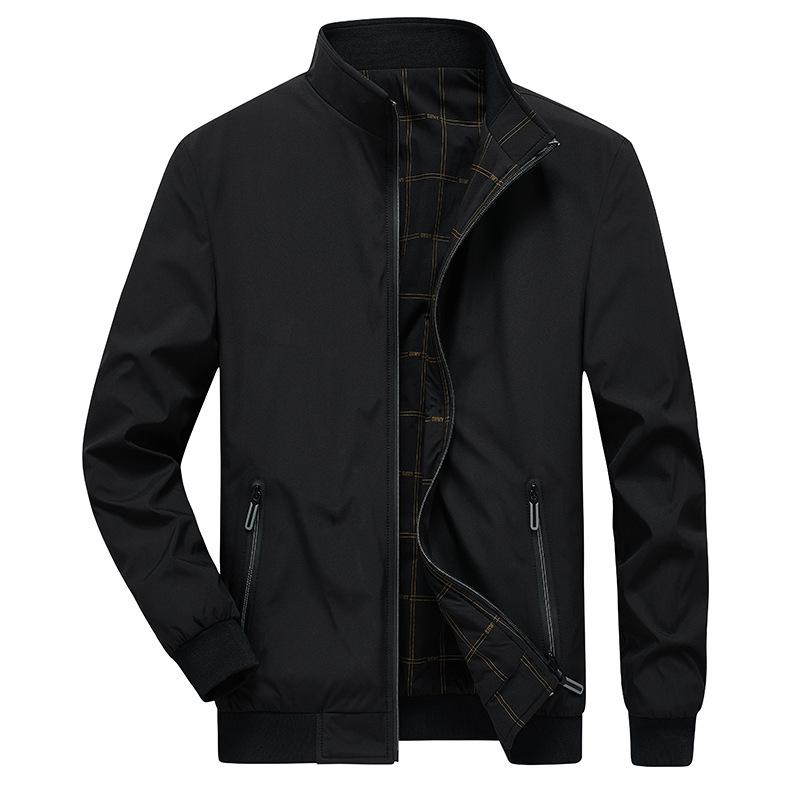 Autumn New Men's Fashion Plaid Stand Collar Jacket Trendy Men's Versatile Casual Reversible Jacket Top
