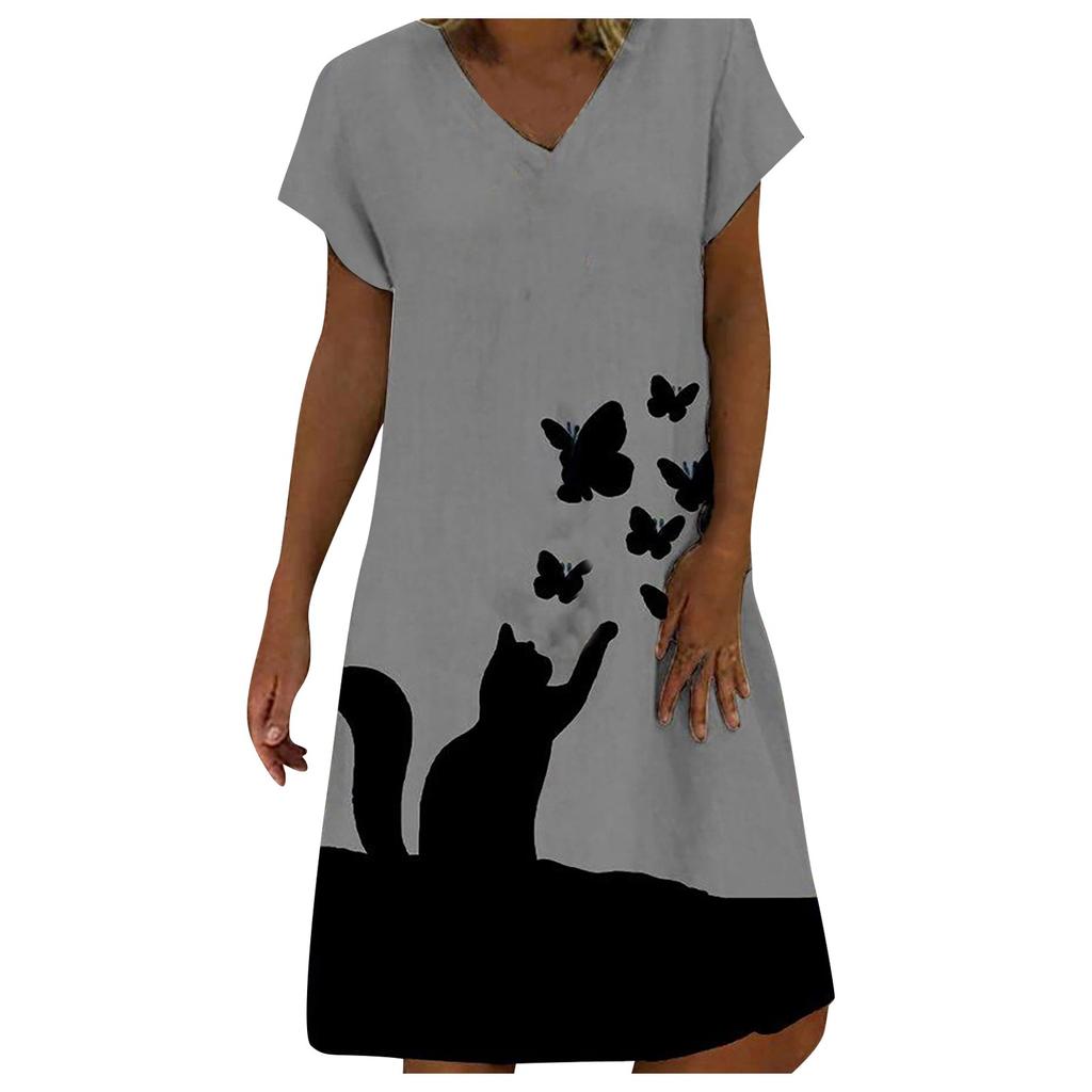 Loose Fit Mid-Length Dress with Off Shoulder Design and Printed Pattern Casual Summer Beachwear for Women