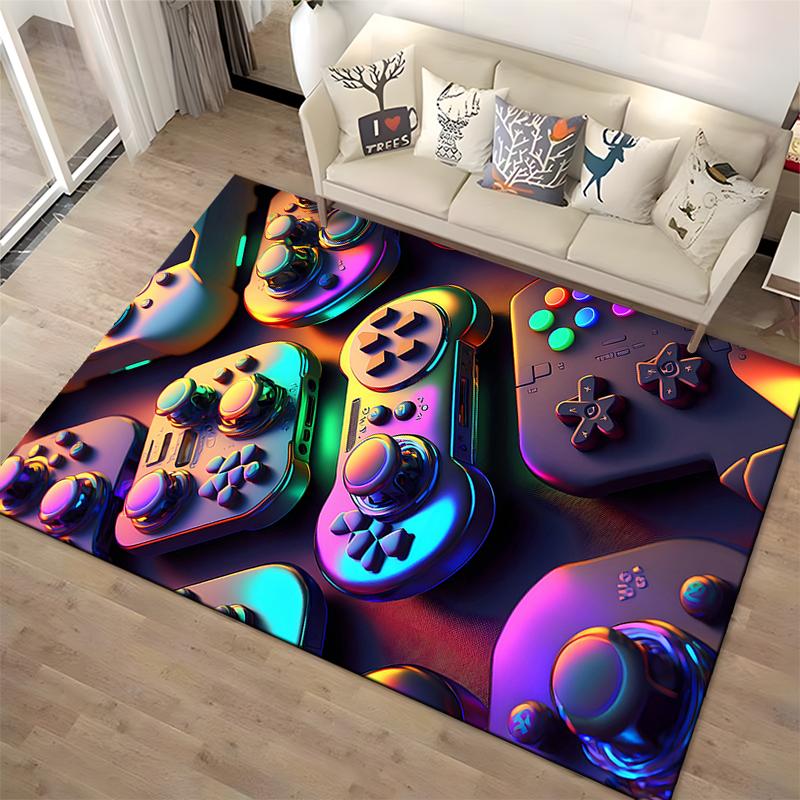 Retro Game Controller Printed Carpet with Vibrant Neon Color Design Suitable for use as an anti-slip for living room bedroom sofas