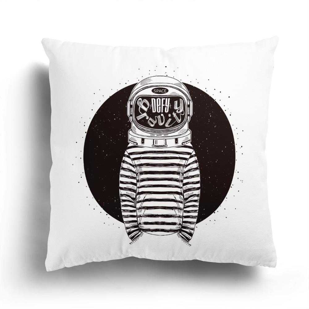 Home Sofa Cushion Cover Cartoon Pattern Pillowcase Fashion Black And White Star Astronaut Plush