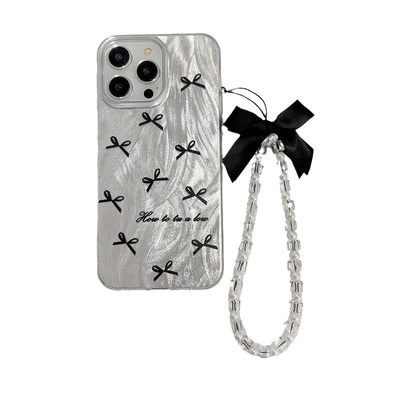 Summer feather yarn is suitable for Apple 16 black and white butterfly mobile phone case iPhone17 large hole anti-drop hard transparent soft edge