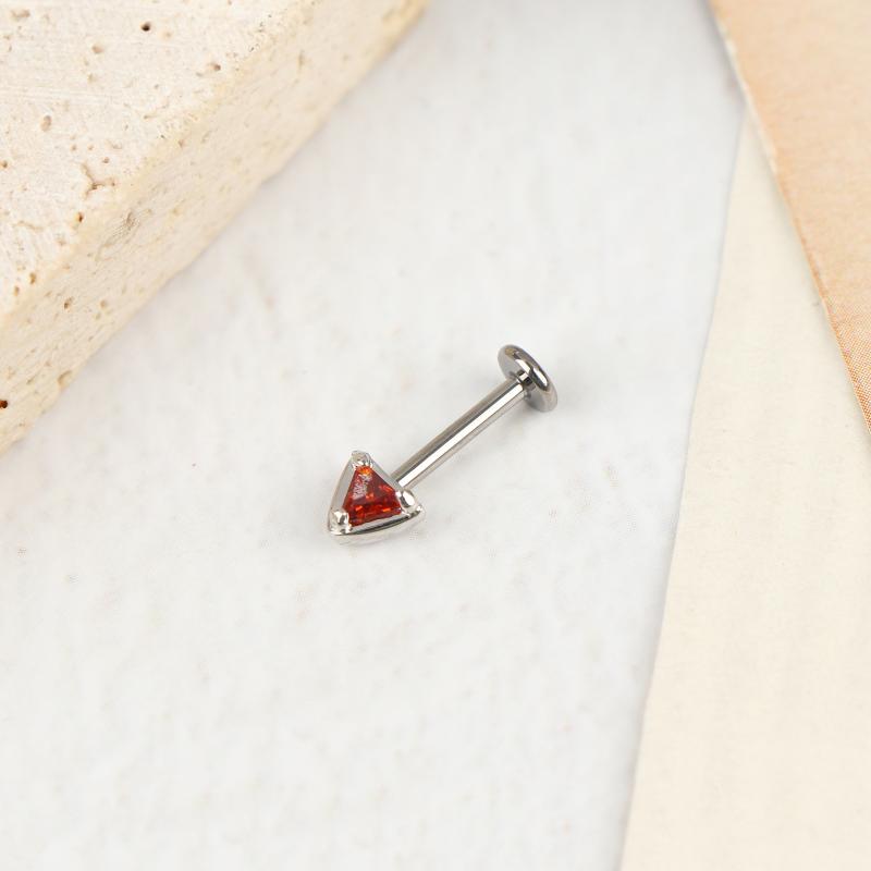 G23 Titanium Inlaid Zircon Cat Ear Shaped Ear Bone Stud Lip Stud Internal Thread Piercing Jewelry