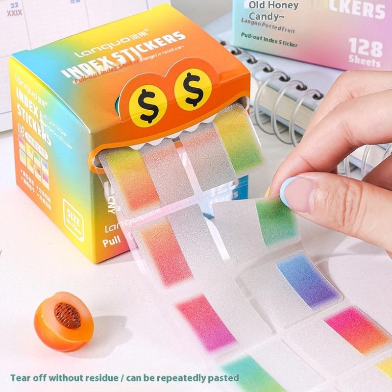 128Sheets/Box Drawer-Style Pull-Out Pearlescent Paper Sticky Transparent Colorful Marking Notes Memo Pad Note Marking Supplies