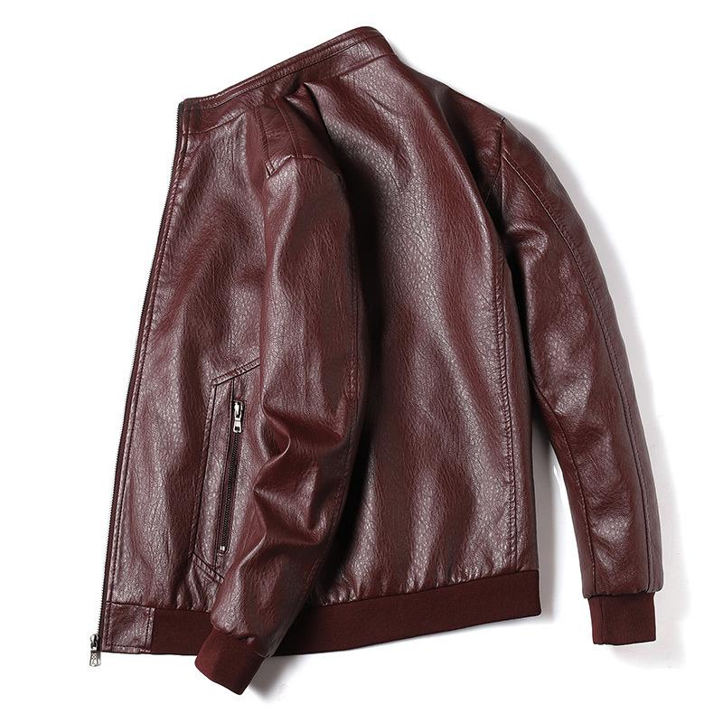 Men's Spring and Autumn New Large Size Stand Collar Single Layer Leather Jacket Men's PU Leather Jacket Casual Jacket Men's Trendy