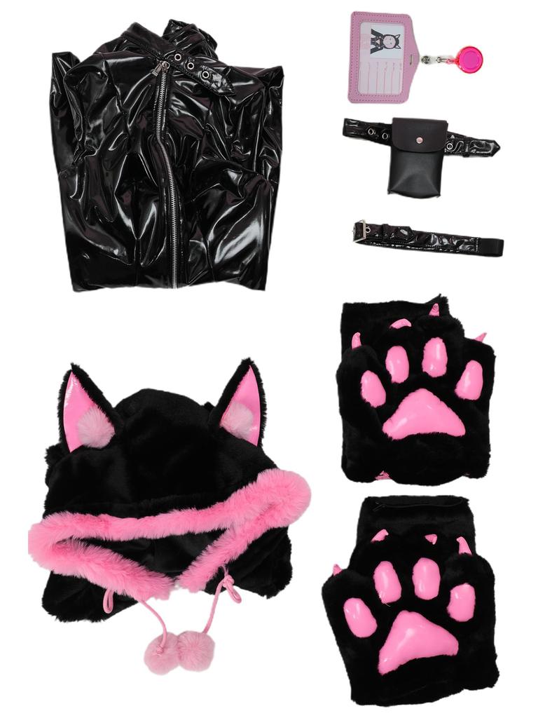 Mobbunny Beautiful Black Cat Cute Outfit Casual Everyday Long Fancy Paw Gloves Black Women's Costume, Cosplay, Anime, Game, Homewear, Hoodie,